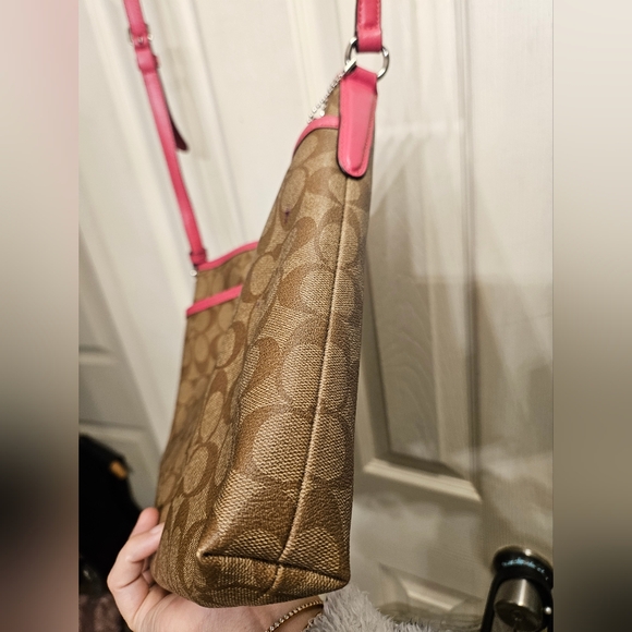 Coach signature file tan pink monogram crossbody bag handbag purse - Picture 4 of 12